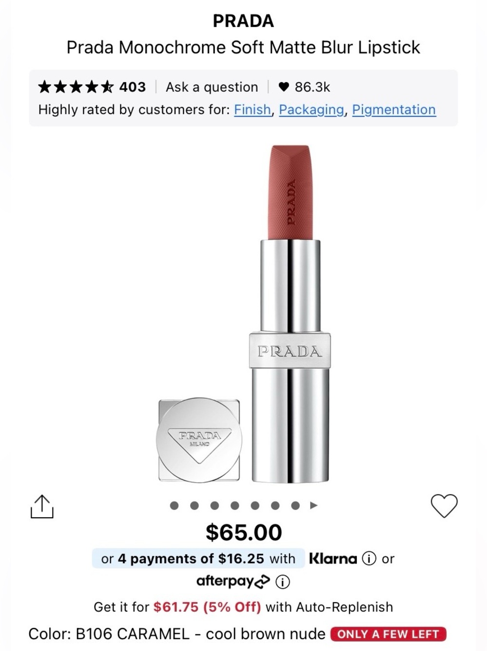 Prada Monochrome Soft Matte Blur Lipstick in 106